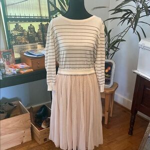 Modcloth Cream and White Long Sleeved Striped TuTu Dress